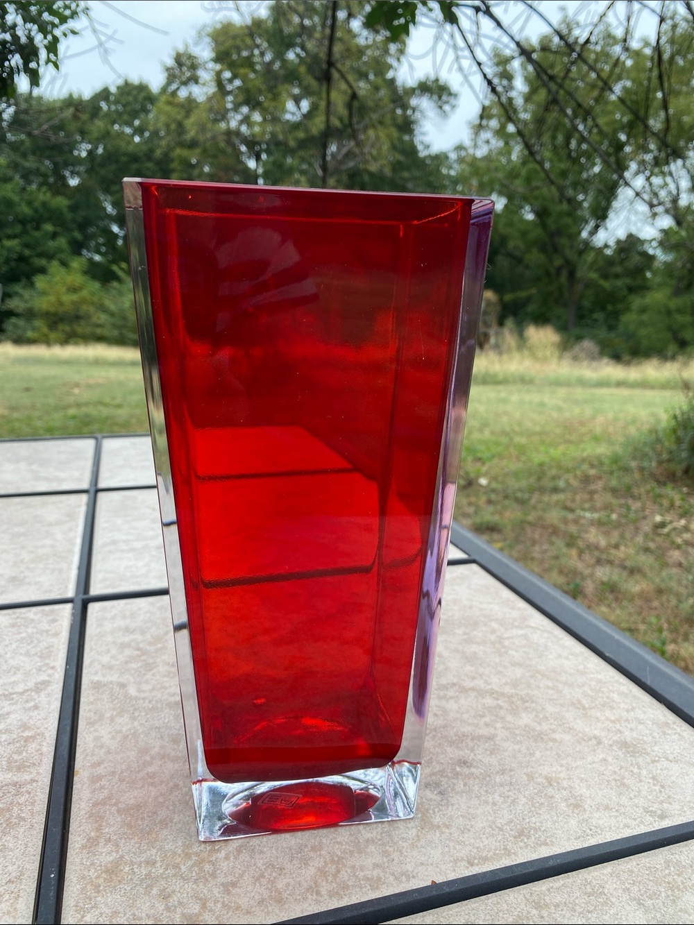 Vtg Teleflora Red Bohemian 24% Lead Crystal Square Tapered Vase 3.75x4.5x9.75 - Picture 12 of 13
